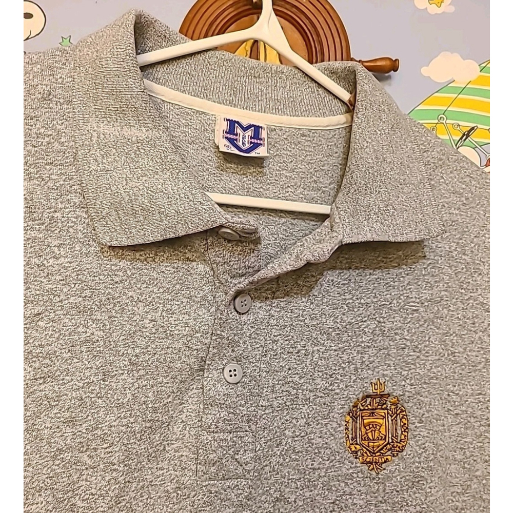 Vintage USA Made U.S. Naval Academy Ex Scientia Tridens Logo Polo Shirt Size XL